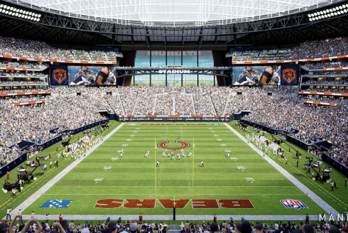 An artist's rendering of a proposed football stadium in Arlington Heights.