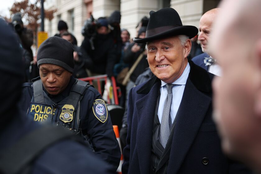 Roger Stone leaves the Federal District Court for the District of Columbia after being sentenced Thursday.
