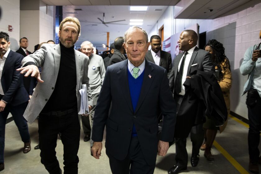 Democratic presidential candidate Mike Bloomberg, former mayor of New York City, greets supporters after speaking at a rally at Olive-Harvey College on the Far South Side, Wednesday morning, Jan. 8, 2020.