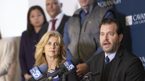 Jeff Rogers speaks about the night of the incident during a press conference about the filing of a lawsuit against the truck driver that crashed into a school bus, Tuesday, November 29, 2022.