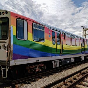 Four rainbow-decorated CTA rail cars are rolling on the Red Line to celebrate Pride Parade weekend. | City of Chicago/CTA photo