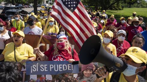 Immigration advocates rally to urge Congress to pass permanent protections for DACA recipients and create a pathway to citizenship, near the U.S. Capitol June 15, 2022 in Washington, DC.
