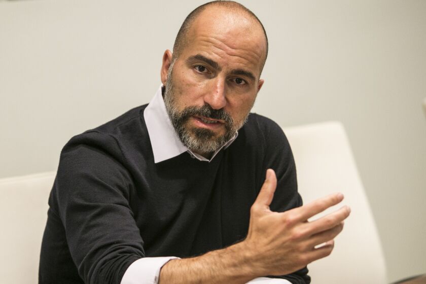 Uber CEO Dara Khosrowshahi met with the Sun-Times Editorial Board on Tuesday. | Rich Hein/Sun-Times