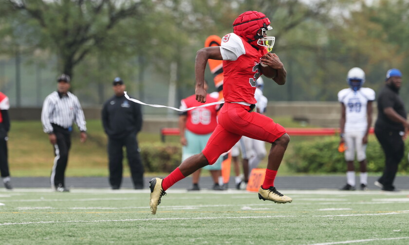 Goode's Aedan Cleveland (3) breaks a long run for a touchdown during the Knights 60-20 win over Brooks in September.