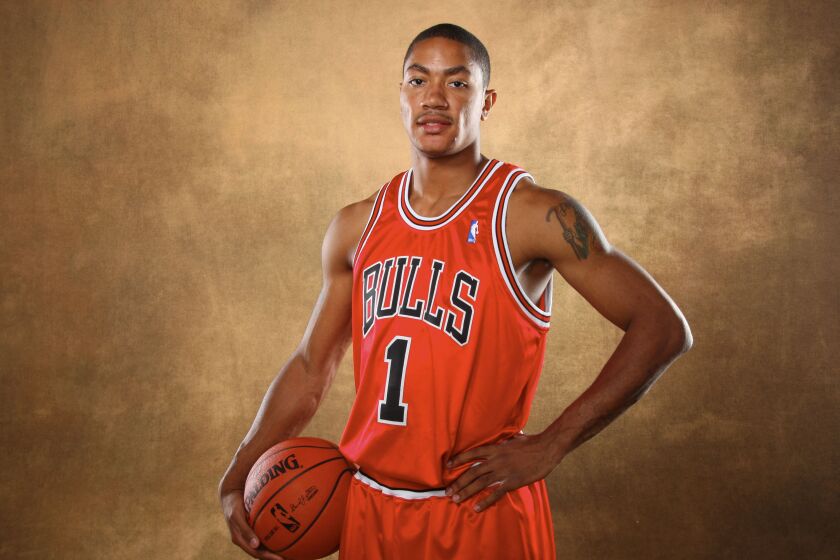 Derrick Rose poses for a portrait during the 2008 NBA Rookie Photo Shoot. | Jesse D. Garrabrant/NBAE via Getty Images