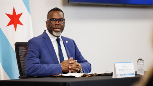 Mayor Brandon Johnson answers questions from the press during press conference at City Hall in the Loop, Wednesday, May 27, 2026.