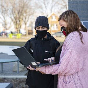 Middle school students check in with CPS Staff at Richardson Middle School at 6018 S Karlov Ave in West Lawn, Monday, March 8, 2021.