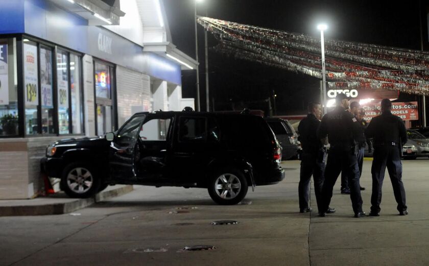 An SUV crashed into a gas station Tuesday morning in south suburban Posen. | Justin Jackson/Sun-Times