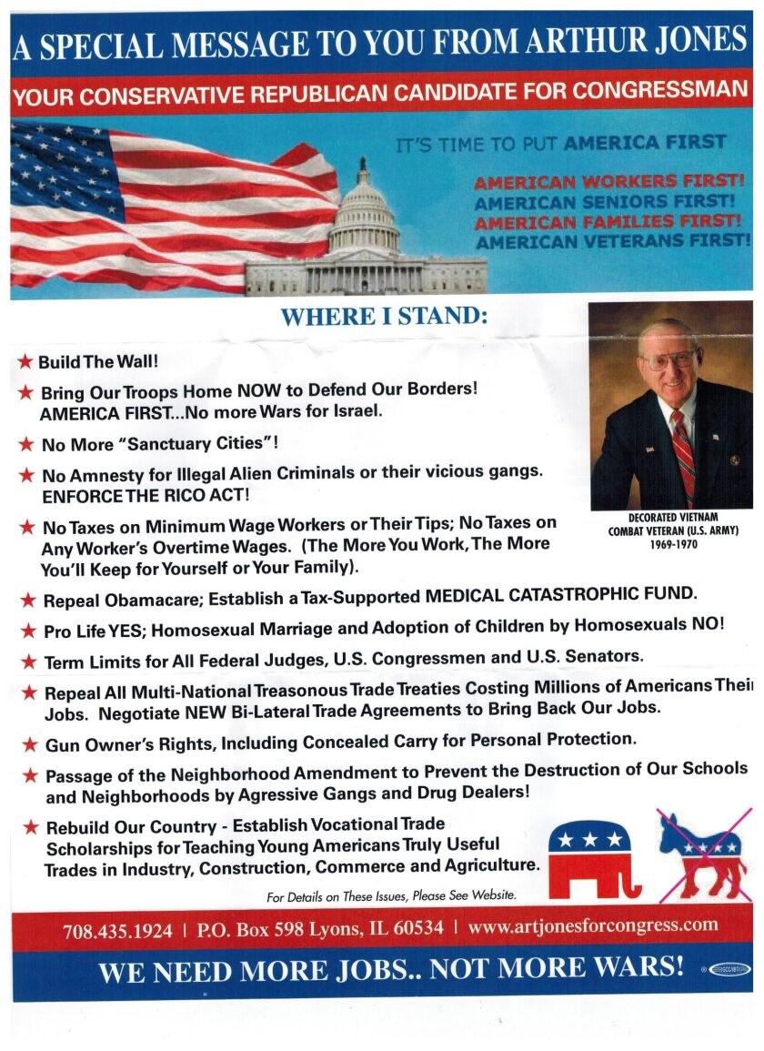 Campaign flier from Republican candidate Art Jones.