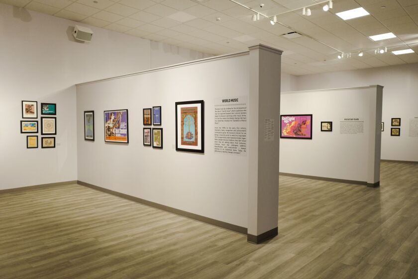 Album covers, posters and art prints spanning the career of Ravi Shankar are featured in “Ravi Shankar: Ragamala To Rockstar” at the South Asia Institute.