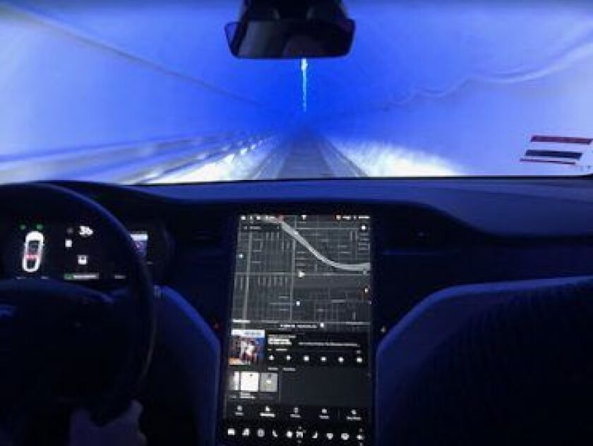 City officials take a test drive on Elon Musk’s high-speed transit system in a tunnel in suburban Los Angeles earlier this week. | Provided/Matt O’Shea