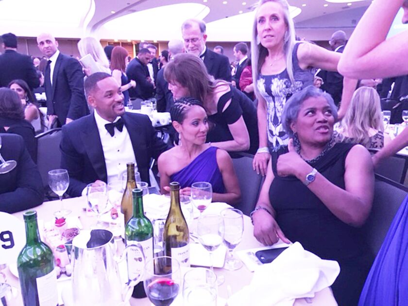 Will Smith (left) at the dinner with his wife, Jada Pinkett Smith and Democratic strategist Donna Brazile. | Lynn Sweet