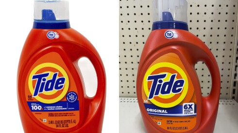 Two bottles of Tide laundry detergent next to each other