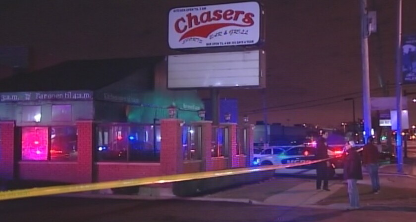 Niles police investigate outside Chasers Sports Bar & Grill after a person was shot early Sunday. | Network Video Productions
