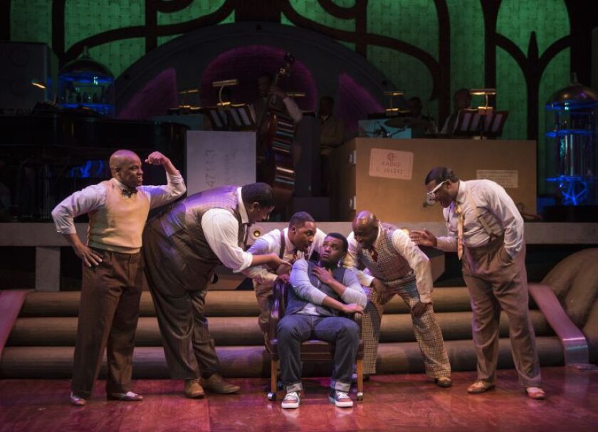 The cast of “Five Guys Named Moe,” the Louis Jordan musical at Court Theatre. | Michael Brosilow