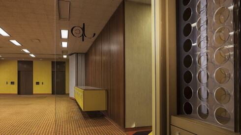 The 10th floor featured a glass door bearing the mod style Johnson Publishing Company logo.