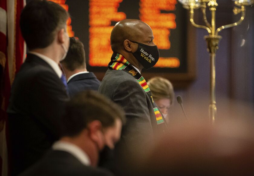 House Speaker Emanuel “Chris” Welch, D-Hillside, during a session on the floor of the Illinois House of Representatives in February.