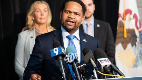 Republican gubernatorial primary candidate Richard Irvin, state Senators Sue Rezin and David Welter.