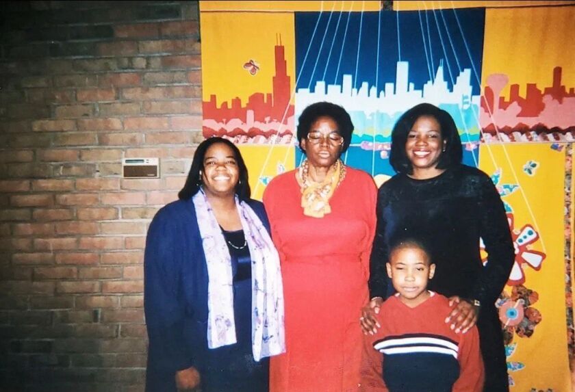 Damarr Brown's aunt Inga Johnson, left, grandmother Arline Johnson, middle, and mother Trena Brown, left, with a young Damarr.