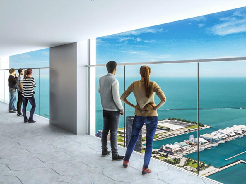 An architectural rendering of a proposed observation deck atop the Aon Center in downtown Chicago. A City Council committee OK’d the plan Thursday. | 601W Companies