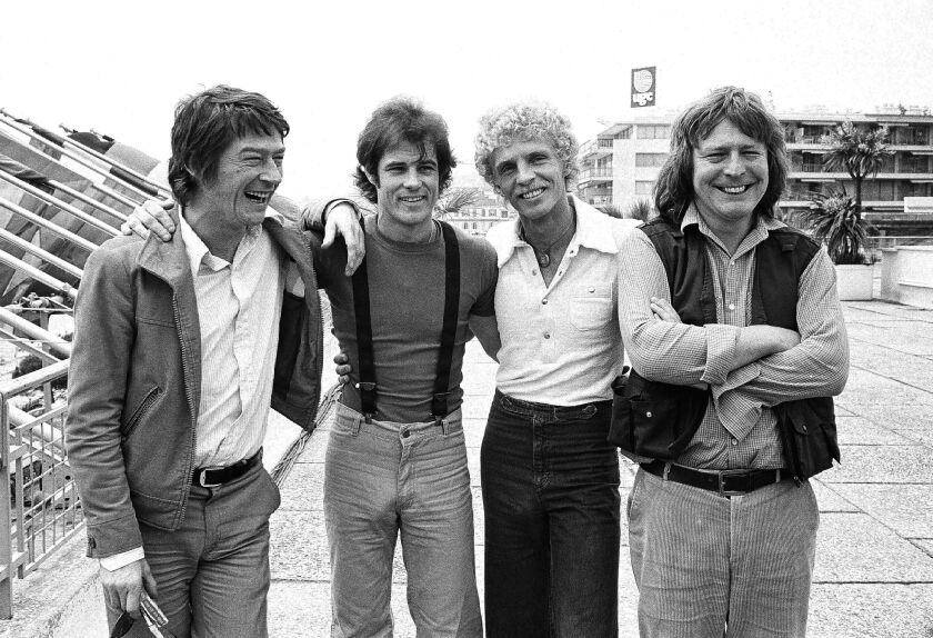 British actor John Hurt (from left), American actor Brad Davis, author Billy Hayes and British director Alan Parker appear in Cannes, France, for the screening of their film “Midnight Express” at the 31st International Film Festival in 1978.