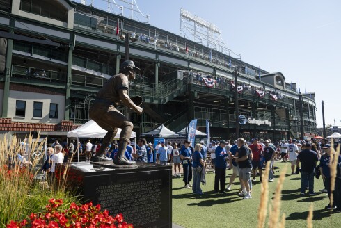 Cubs fans mill around Gallagher Way before the Cubs played the Padres in a wild-card series game in September.