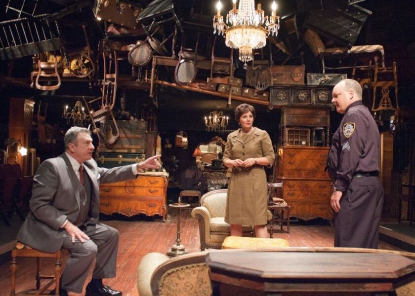 Roderick Peeples (from left), Kymberly Mellen and Bret Tuomi in Arthur Miller’s “The Price,” at TimeLine Theatre. (Photo: Lara Goetsch)