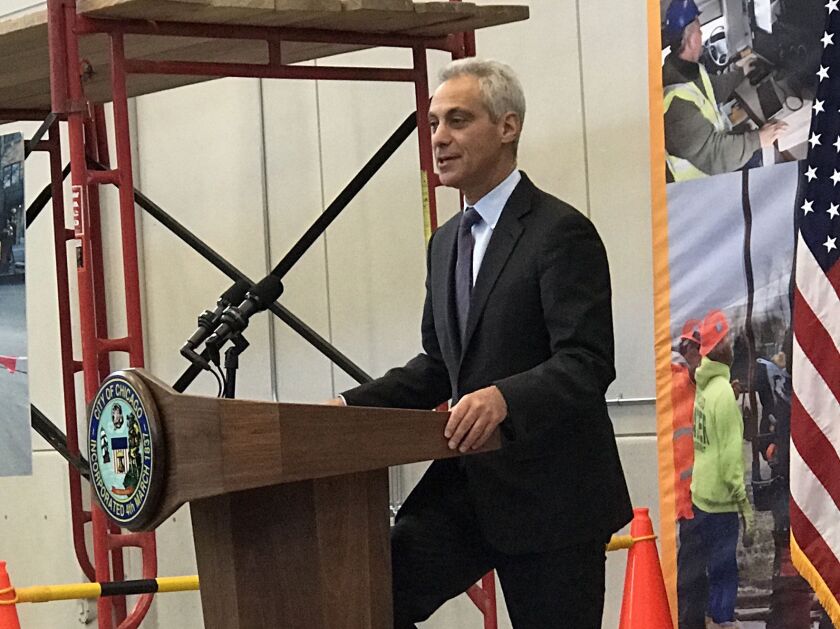 An express train service to O’Hare International Airport will get built, Mayor Rahm Emanuel vowed Thursday. It would “pay dividends for generations to come,” the mayor said. | Fran Spielman/Sun-Times