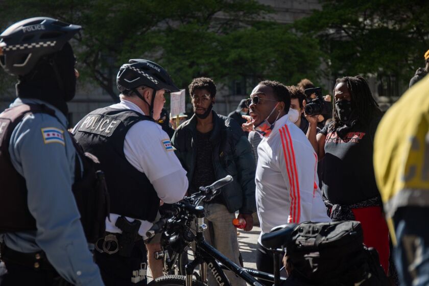 Hundreds of peaceful protesters gather on Daley Plaza on May 31, 2020