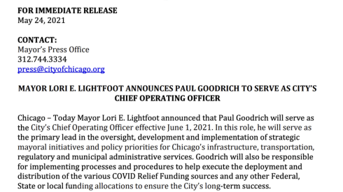 A 2021 press release from City Hall on Paul Goodrich’s hiring.