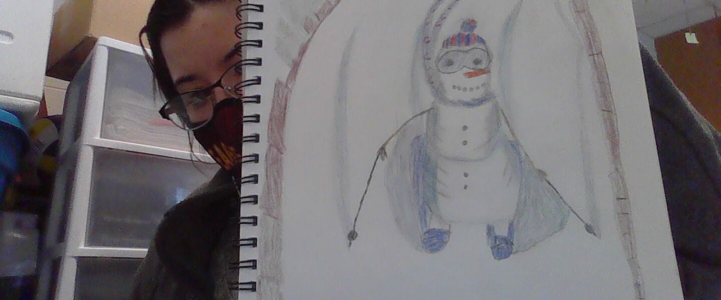 A schussing snowman by Solmaris S., 17, a junior at North-Grand High School in Humboldt Park.