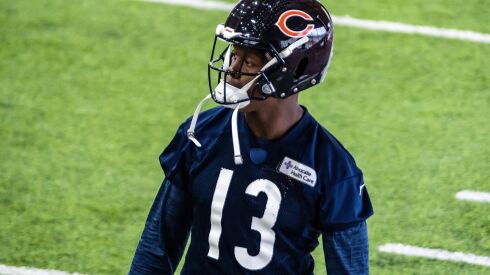 Bears wide receiver Byron Pringle (13) warms up during the team’s three-day minicamp in the offseason.
