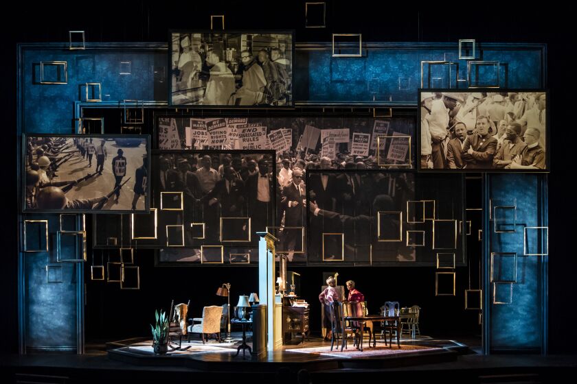 The set (designed by Linda Buchanan) with Ella Joyce (Bessie Delany) and Marie Thomas (Sadie Delany) of Chuck Smith’s major revival of Emily Mann’s “Having Our Say: The Delany Sisters’ First 100 Years” at the Goodman Theatre. | Liz Lauren