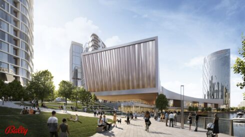 Rendering of the proposed Bally’s casino in the River West neighborhood.