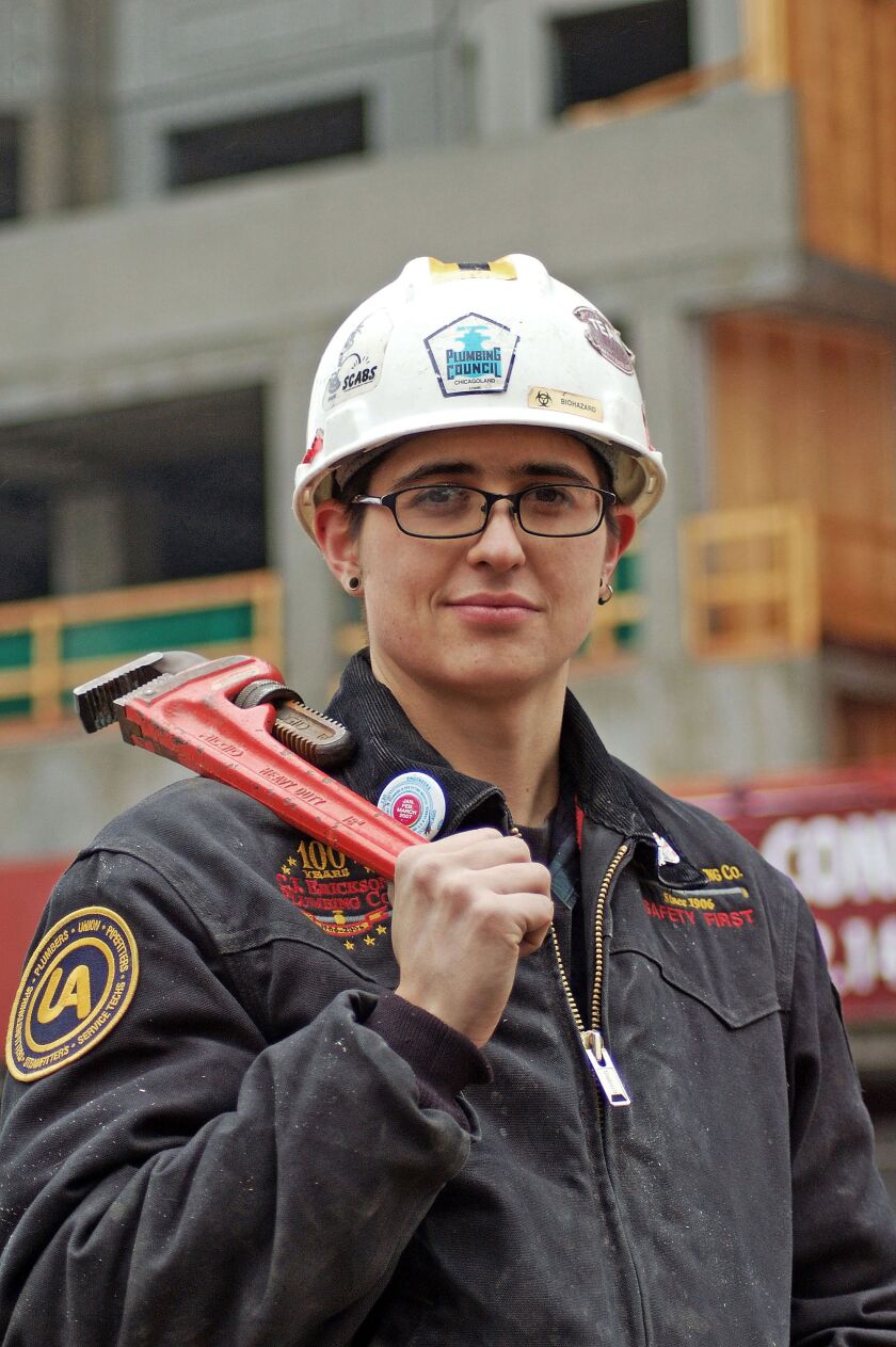 <small><strong>Journeyman plumber Sarah Stigler, Board Chair of Chicago Women in Trades.</strong></small>