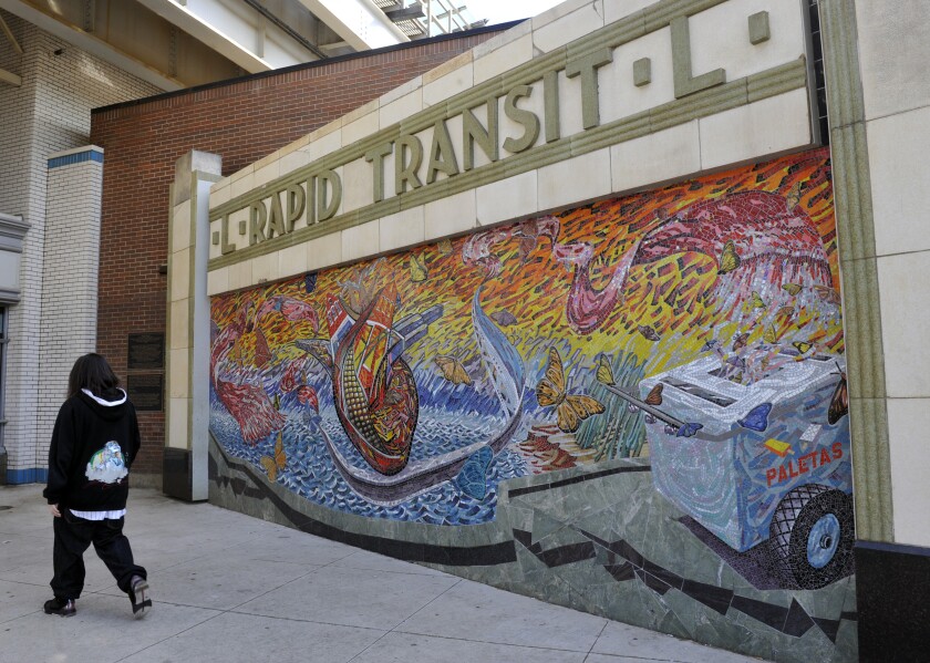 The CTA Pink Line L stop at 2009 S. Western Ave., where police say SRT Boys like Baby 7 swiped cell phones, selling them for $200 each at a nearby store.