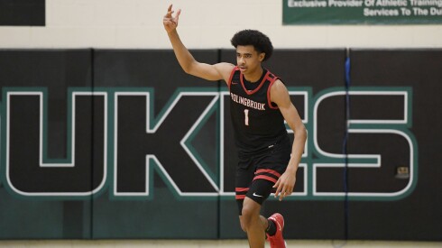 Bolingbrook's Brady Pettigrew (1) reacts after scoring against Fenwick last season.