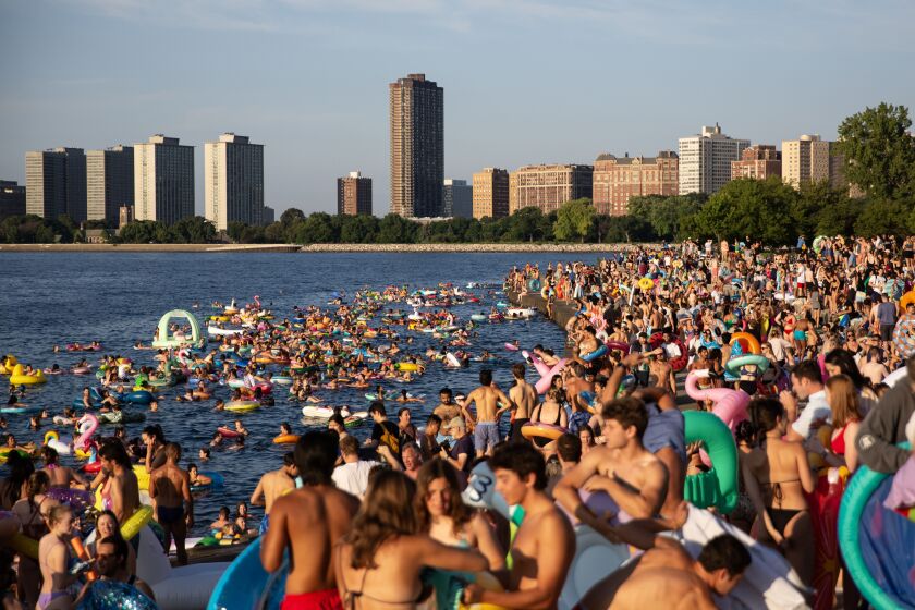 Montrose Harbor during Friday Morning Swim Club on Aug. 4, 2023 in Chicago.