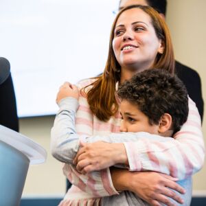Lidia Souza with her Son, Diogo, 9, after they were reunited Thursday. | James Foster/For the Sun-Times