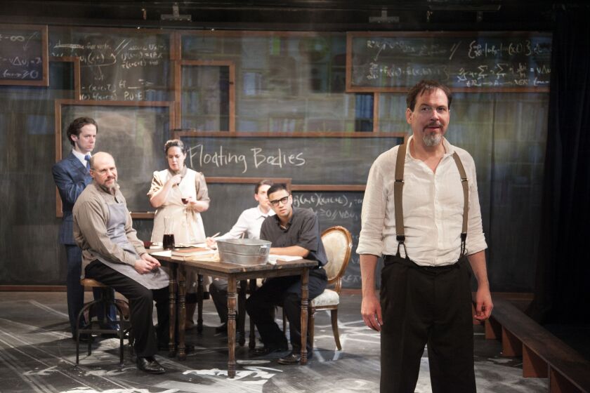 Shawn Douglass (front) plays the title characters int he Remy Bumppo production of “The Life of Galileo.” (Photo: Johnny Knight)