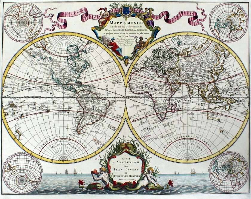 Rare maps are among the offerings at the Antiques Art/Design Show at the Merchandise Mart this weekend. Pictured: Charles Edwin Puckett of Akron Ohio: Map of the World by Covens and Mortier. Amsterdam c. 1745. Engraved map with original hand-coloring. | P