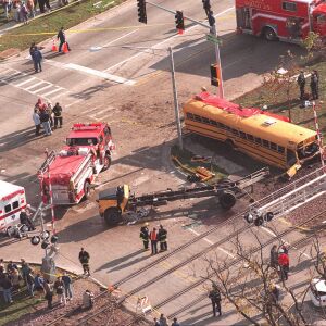 Metra Train No. 624 crashed into a school bus on Oct. 25, 1995 at Algonquin Road and Northwest Highway in Fox River Grove. The crash killed seven teenagers and injured the bus driver and 24 passengers.