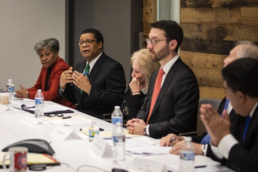 Supreme Court candidates, left to right, Cynthia Y. Cobbs, Nathaniel Roosevelt Howse, Margaret Stanton McBride, Daniel Epstein, Shelly A. Harris and Jesse G. Reyes.