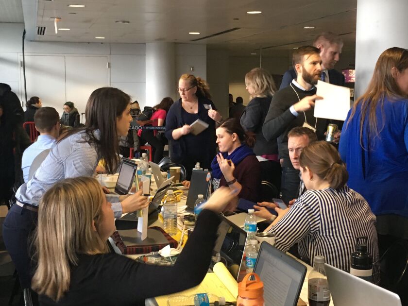 Attorneys set up shop at O’Hare International Airport to help travelers caught up in the travel ban. | Sun-Times file photo