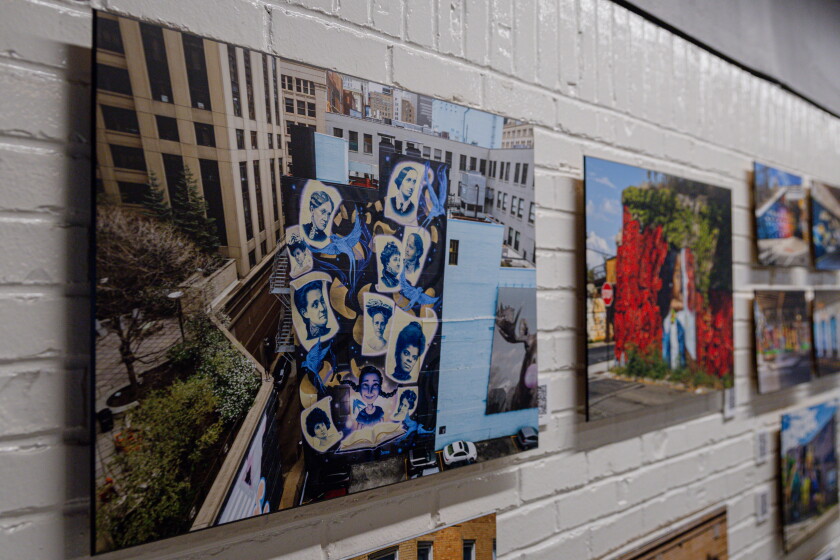 A South Loop mural showcasing suffragists is shown at the Navy Pier display.