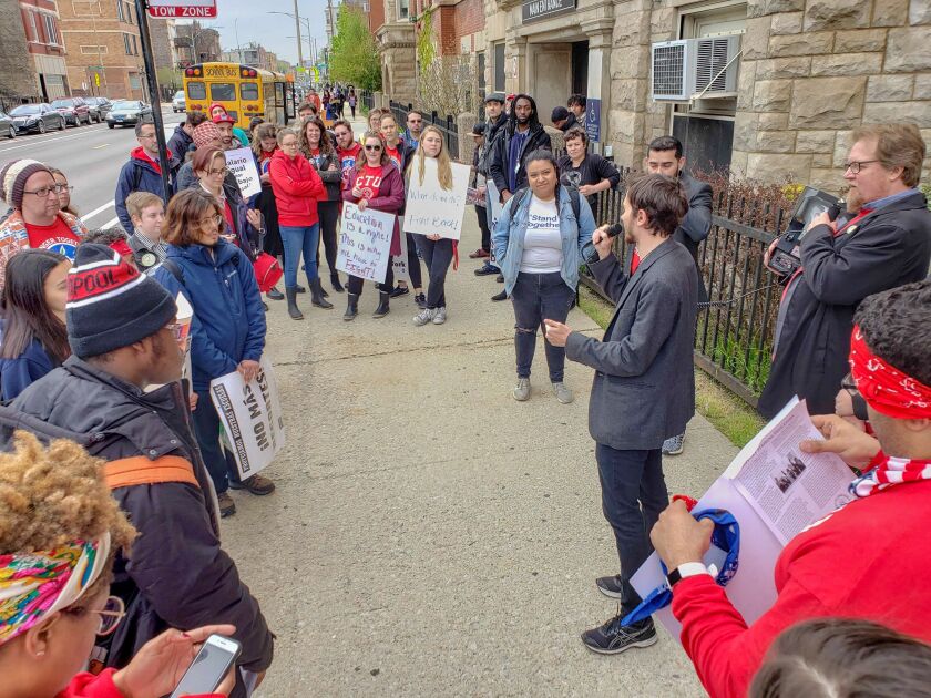 Charter school teachers rally ahead of a planned strike. | Nader Issa/Sun-Times