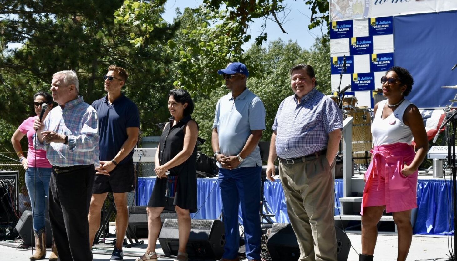 NextImg:Amidst livestock shows and corn dog stands, Pritzker blasts Republican ‘b———-’ as Democrats rally at Illinois State Fair