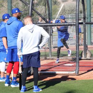 Addison Russell takes batting practice on Field 2 at Riverview Park, the Spring Training home of the Chicago Cubs, in Mesa, AZ. | John Antonoff/For the Sun-Times