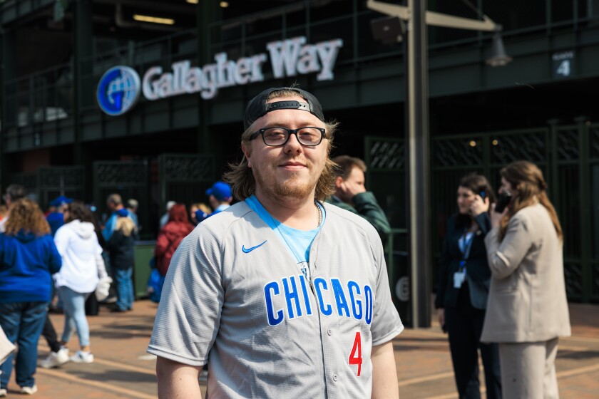Logan Reilly outside Wrigley Field on the Chicago Cub’s opening day on Thursday.