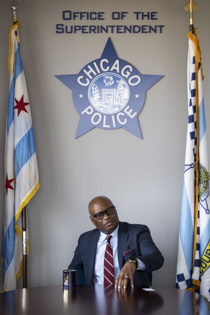 Chicago Police Supt. David Brown sits down for an interview with Chicago Sun-Times reporter Sam Charles at CPD headquarters, Wednesday afternoon, May 13, 2020.